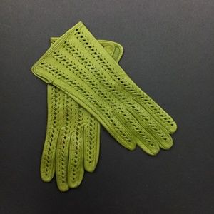 70's Avocado Green Leather Gloves Small 6 3/4